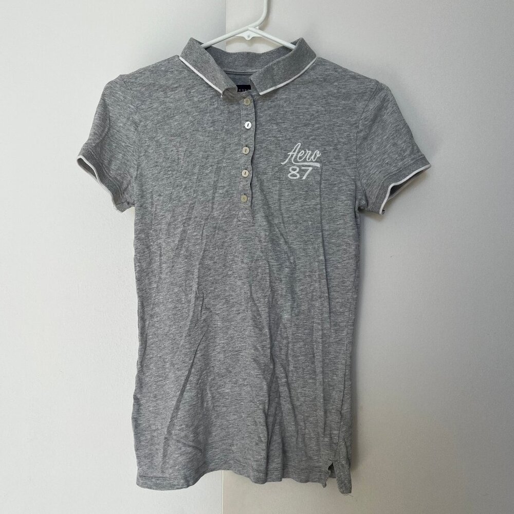 Grey Collared Shirt with White Trim and Buttons